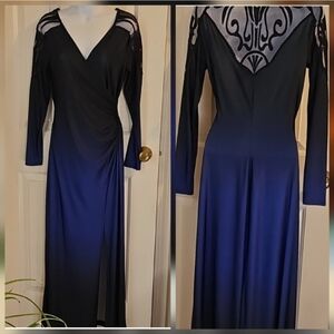 VENUS NWOT Black And Cobalt Blue Long Sleeve Dress with Lace Accents